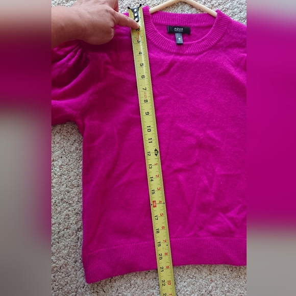 AQUA 100% Cashmere Balloon Sleeve Sweater in magenta size S - Picture 8 of 15